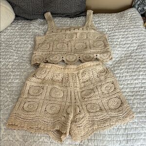 Rebellion Again Cream Crochet Tank Top and Shorts Set